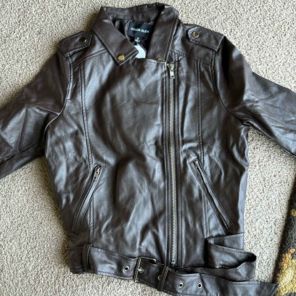Color Alien Faux Leather Brown Jacket